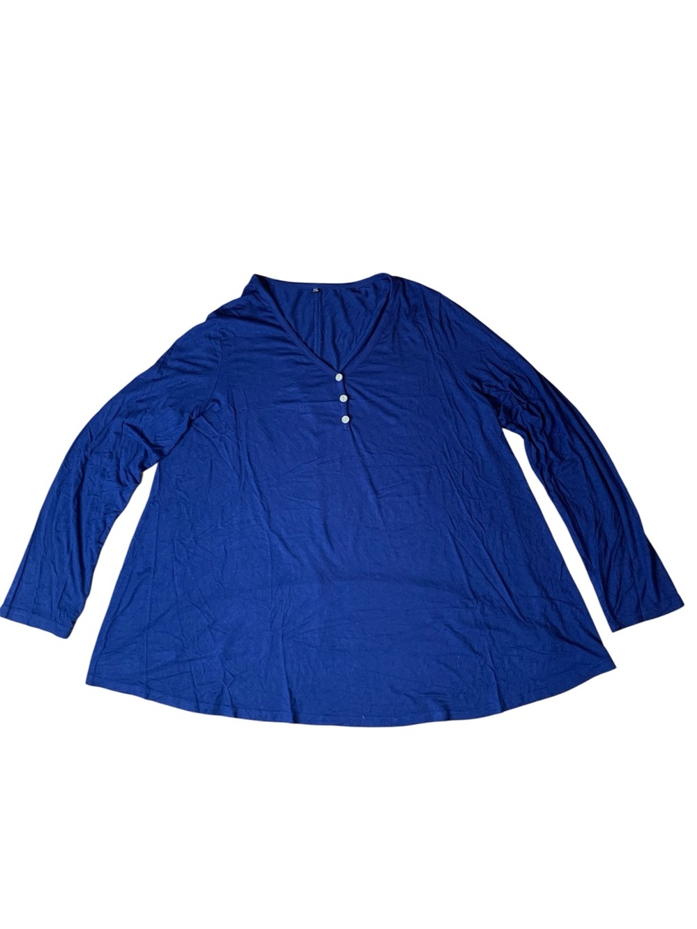 Long Sleeve Button Henley Tunic Top Navy Blue Size 2XL